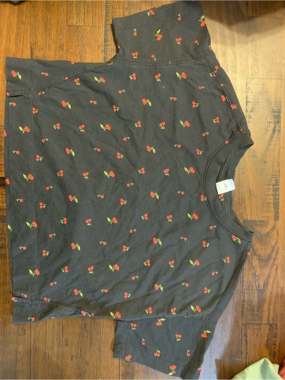 Source Unknown Black Tee with Red Cherry Print